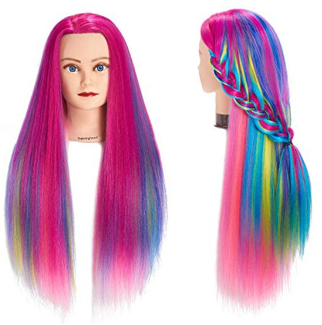 26-28 Mannequin Head Hair Styling Training Head Manikin Cosmetology Doll Head Synthetic Fiber Hair Hairdressing training model with free clamp (Colorful) (6RB1711W0320)