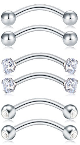 MODRSA 16G Rook Piercing Curved Barbell Piercing Chirurgenstahl Augenbrauen Bauchnabel Piercing Ring Lippenpiercing 6 Stück