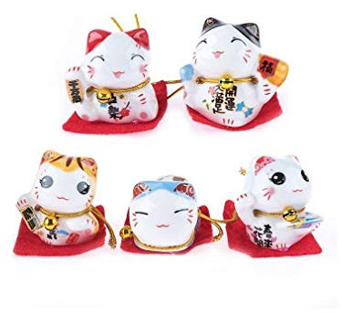 lachineuse – 5 Maneki Neko-Katzen – Statuenfiguren Einer japanischen Glückskatze – Kawaii-Dekoobjekte – Glückskatze aus Porzellan, 4,5 cm – süße asiatische Katze – Glück, Fröhlichkeit – Farbe: Weiß