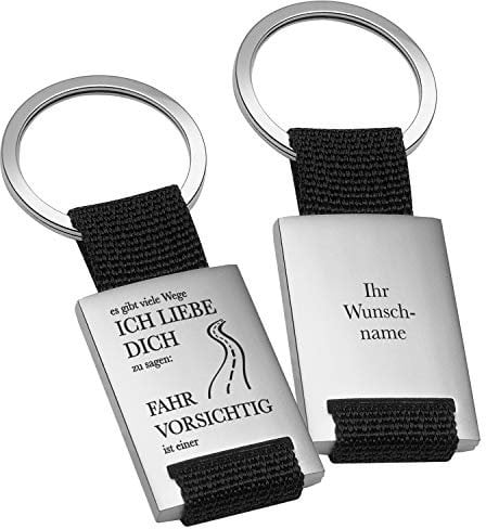Personalisierter Schlüsselanhänger mit Gravur | Fahr Vorsichtig Ich liebe dich | Schwarz | Schlüsselanhänger Auto LKW Motorrad Bus | 8,5x3,5cm | Geschenke für Männer und Frauen
