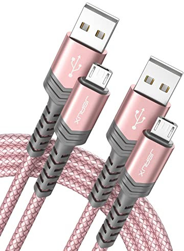 JSAUX Cable Micro USB [2PK,2M] Duradero Cable USB Micro USB Nylon Trenzado Carga Rápida y Sincronizació Compatible con Android,Samsung Galaxy S7 S6 J5 J7,Xiaomi,Huawei-