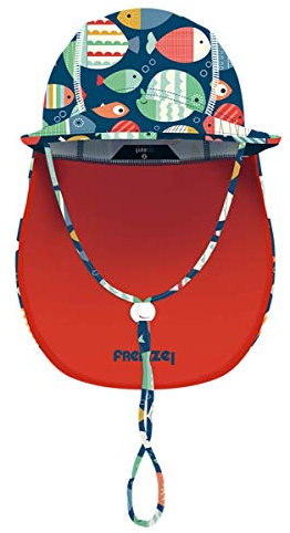 Baby Mütze UV-Schutz 50 mit Kordelzug for Jungen, Breite Krempe Sommerhut Sonnenhut (51cm / 18-36 Monate, Fisch)
