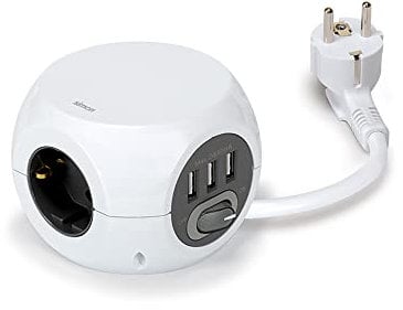 SIMON COMBIBALL - Base de Enchufe Múltiple, Regleta de Enchufes con USB, 6 Tomas de Carga, Ladrón de Enchufes con Interruptor, Color Blanco