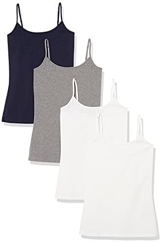 Amazon Essentials Women's Slim-Fit Camisole, Pack of 4, Dark Grey Heather/Navy/White, XL