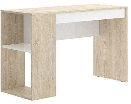 DEKIT GRUPO RIMOBEL TEO - Mesa escritorio con estante y cajón - BLANCO / NATURAL - 74 x 115 x 50