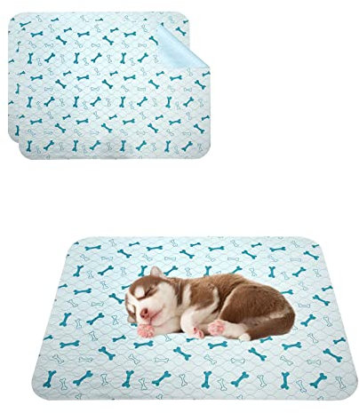 Geyecete Lot de 2 Tapis educateur pour Chien et Chiot, Tapis propreté pour Animaux, lavables,Réutilisables,Super Absorbant, Pee Pad Anti-fuites,Antidérapants, alèse pour Chat et Chien-S-Bleu-2 pièces