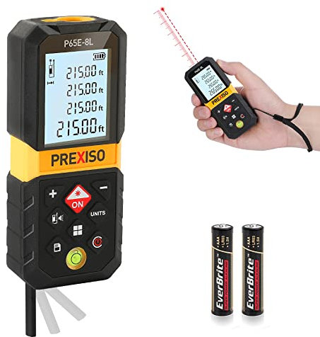 PREXISO Laser Measure, 215Ft Laser Measurement Tool with Entension for Diagonal Measuring Ft/Ft+in/in/M Units - Pythagorean Mode, Area Volume -100 Sets Data Storage, Medidor Laser Distance Meter