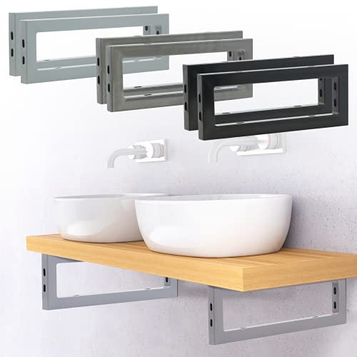 Wandkonsole für Waschtisch - 2er Set, Stahl, Größenwahl, Schwarz, Grau, Industrial – Waschtischhalterung, Metall Rergalhalter, Regalträger, Waschtischkonsole, Schwerlastkonsole, für Waschbecken