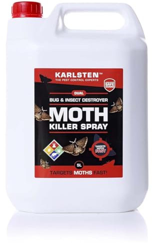 Karlsten Moth Killer – Fast-Acting Carpet & Clothes Moth Treatment – Eliminates Moth Infestations Quickly – Powerful Moth Control Solution – 5 Litre Size for Home & Commercial Use