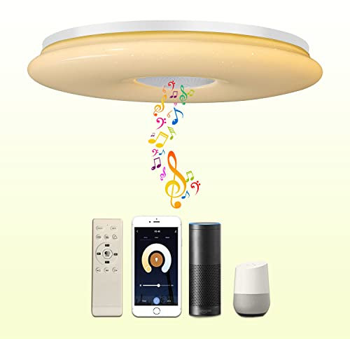 chysongoods 28W Φ30cm Deckenlampe Amazon Alexa Google Home Kompatibel Mit Musik Bluetooth Lautsprecher Deckenleuchte LED Farbwechsel Dimmbar Sternenhimmel Für Badezimmer kinderzimmer