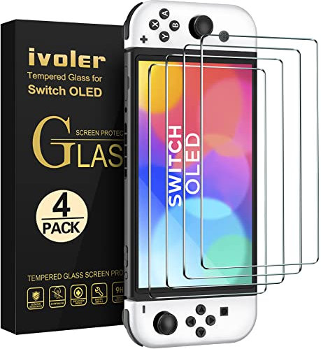 ivoler Lot de 4 Films de Protection d'écran en Verre trempé pour Nintendo Switch OLED 7 2021, sans Bulles d'air, dureté Ultra résistante 9H