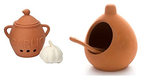 Dexam 17851023 Terracotta Garlic Keeper, Ceramic & 17851107 Salt Cellar and Spoon Set in Terracotta