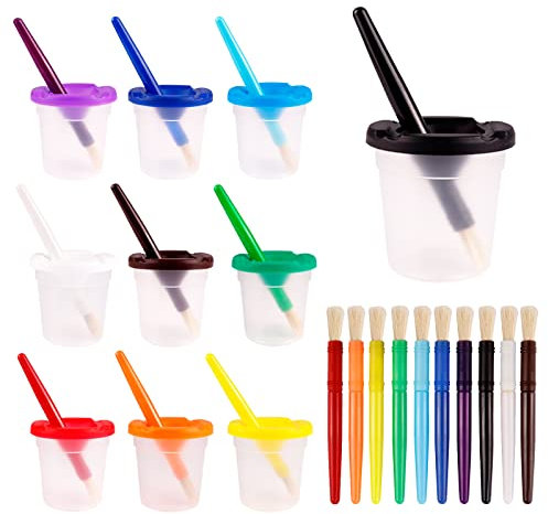 30PCS Spill-Proof Paint Cups with Paint Brushes and Lids, BOJVESH No Spill Paint Cups with Colored Lids, Paint Containers with Lids Paint Set