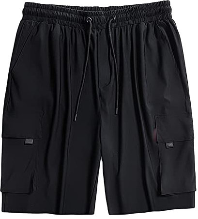 Generisch Herren Plus Size Cargo Shorts Elastische Taille Kordelzug Shorts mit Mehreren Taschen Sommer Lässige Outdoor Leichte Shorts (3XL,Schwarz)
