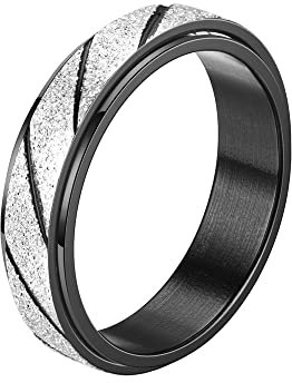 PAURO Damen & Herren Edelstahl 6mm Schwarz Silber Flagge Lucky Spinner Worry Ring Bandgröße 54