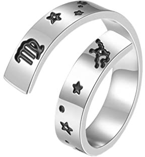HIJONES Männer Frauen Sternzeichen-Ring aus Rostfreier Stahl Geburtstagsgeschenk 12 Sternbild Horoskop Offener Ring Verstellbar Jungfrau