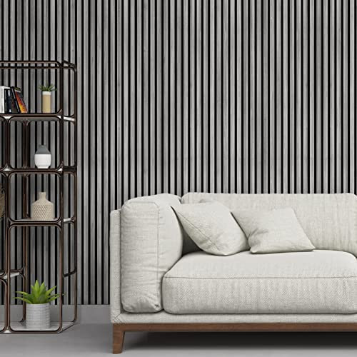 Slat Wood Wall Panels - Decorative & Sound Absorbing Contemporary Acoustic Slatted Wall & Ceiling Panelling (Grey Oak Sample 12CM)