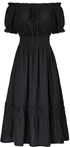 Women’s Summer Elegant Off Shoulder Dresses Short Sleeve Renaissance Swing Party Dress Black L