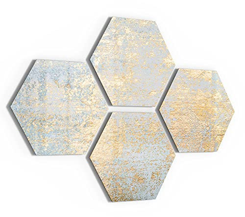 DEQORI Glasbilder Echtglas | Motiv Wand mit Gold-Struktur | sechseckig 4-teilig 100x69 cm | große XXL Deko | Wandbilder für Wohnzimmer, Schlafzimmer, Flur & Küche | moderne Wanddeko