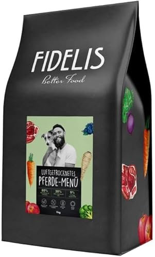 Fidelis - Getrocknetes Pferd-Menü für Hunde 1kg - Premium Hundefutter trocken mit 80% Fleischanteil, Gemüse & Obst - Proteinhaltiges Trockenfutter Hund schonend getrocknet - Zucker- & Getreidefrei