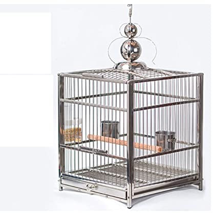 Vogelvoliere vogelkäfige Großer Edelstahl Vogelkäfig Wellgerar Zuchtkäfig Schwarze Nymphenkleider Pfingstrose Papagei Square Käfig for Cockatiele, Finken Vogelhaus (Color : B)