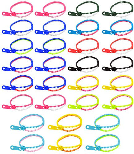 30 bracelets à fermeture éclair de couleurs variées,bracelets de fête,bracelets à fermeture éclair,bracelets d'amitié pour enfants avec fermeture éclair Gadgets de fête Bracelets d'anniversaire