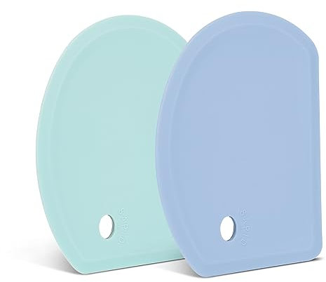 SAPID Silicone Dough Scraper with Stainless Steel Sheet, Curved Edge Flexible Bowl Scraper for Baking, Food Grade Silicone Bench Scraper for Sourdough Bread Basket, Set of 2, Blue & Mint Green,