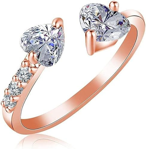 Labstandard 2 Stück Kanni-Plus Chalzedon Ioni Ring, Kanni Chalcedon Ioni Ring, Doppelherzen Offener Verstellbarer Ring, Kristall-Quarz-Ionix-Ring,Quarz-Kristall-Ring für Frauen (Roségold)