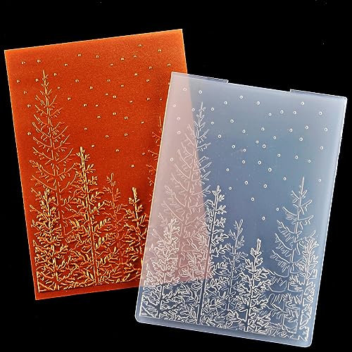 KWELLAM 3D 3080401 Prägeschablonen mit Frohe Weihnachten, Schneeflockenbaum, Wald-Hintergrund, Kunststoff, Prägeschablonen für Kartenherstellung, Scrapbooking und andere Papierbastelarbeiten