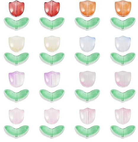 Boutigem 160 Stück Lampwork Tulpenblumen-Perlen grüne Blattperlen Glas lose Blumen Perlen für Schmuckherstellung DIY Armband Halskette Ohrring Dekor