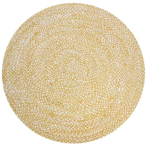 CASAVANI Runder Kelim-Teppich, 7,6 x 7,6 cm, gelb, geflochtene Chindi-Baumwolle, geometrisches Design, 0,7 cm dick, für drinnen und draußen, Flachgewebe, für Schlafzimmer, Nachttisch, runde Yogamatte