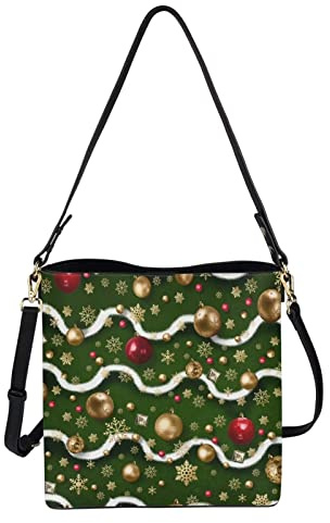 HUGS IDEA Damen-Schultertasche aus Leder mit langem Riemen, mit Weihnachtsmotiv