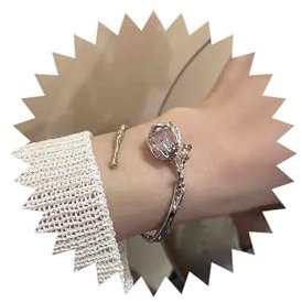 Dervivea Bracelet Vintage En Forme De Rose Bracelet En Forme De Rose Bracelet Ouvert En Forme De Rose Bracelet En Forme De Rose Chaîne À Main Réglable Bracelet En Forme De Fleur En Argent Bijoux Pour