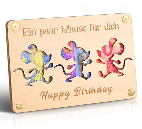 Frexpor Geldgeschenke Geburtstag, Geburtstagskarte aus Holz im Kleinforma, Kreatives Geldgeschenk Verpackungt, Coole Geldkarte Geburtstag (Holzfarbe)