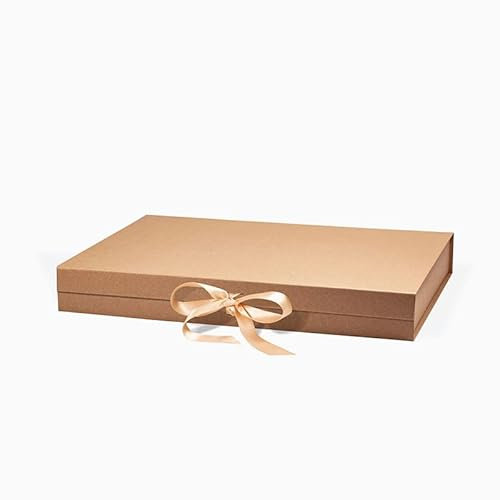 Geoto 40 cm L x 34 cm B x 7 cm H XL flach weiß/schwarz Kraftpapier Magnetverschluss starre Geschenkboxen für Einzelhandelsverpackung (1 Stück, Kraftpapier mit Band)