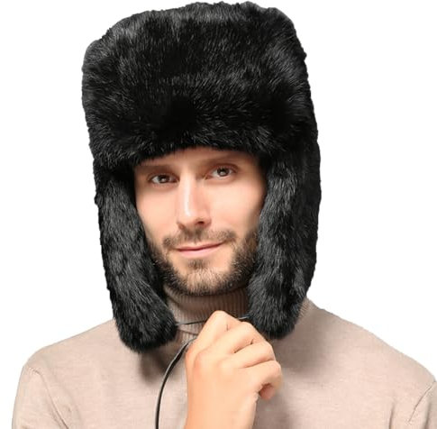 Elegtiskas Winter Trapper Hat with Flaps Faux Fur Winter Hunting Hat Russian Ushanka Hat for Men Women