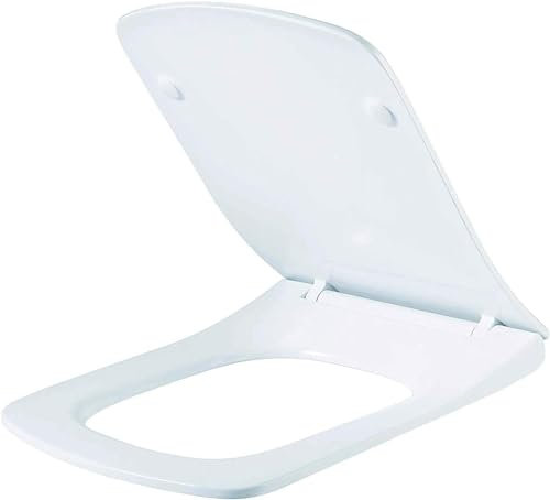 Soft Close Square Toilet Seat One Button Quick Release for Easy Cleaning Easy Installation with Top Fixing & Adjustable Hinges, Standard Size Loo Seat Heavy Duty WC Premium UF Material