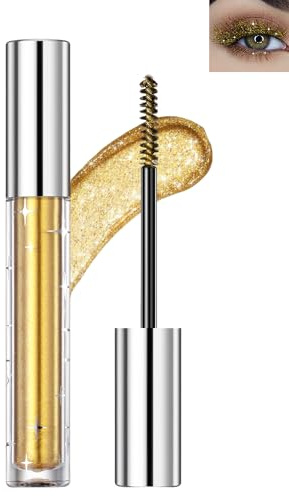 Glitzer Wimperntusche Gold, Volumen Curling Mascara Wasserfest Long Lasting | Diamond Shimmer Colorful Mascara, Smudge-Proof No Clumping Sparkling Lash Mascara Makeup for Women Dating Stage Music Wedding
