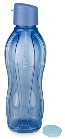 Tupperware EcoEasy Trinkflasche 1 L rauchblau Ökoflasche Eco+ (inkl. Pillendose)
