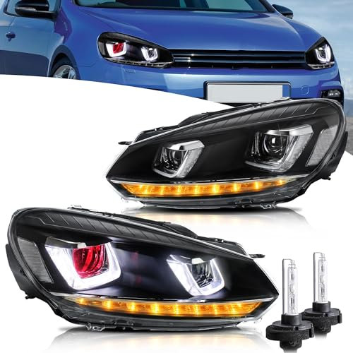 VLAND Scheinwerfer Kompatibel für Golf 6 Golf MK6 TSI Halogen 2008-2013 (Nicht für TDI/GTI/R), 1 Satz (Dämoneye+d2h)
