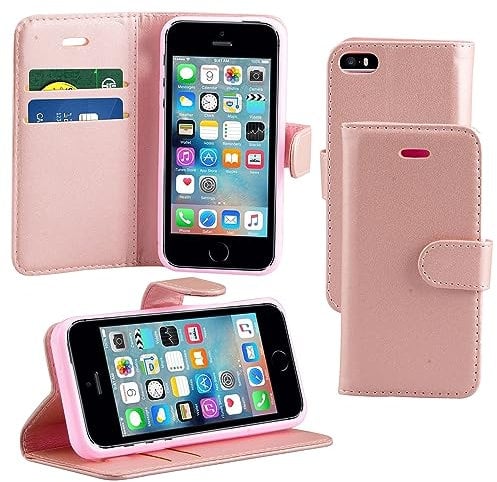 Case for Apple iPhone SE(2nd Generation) Phone PU Leather Flip Wallet Phone Stand Case Cover with Card Slot Holder and Magnetic Closure for Apple iPhone SE 4.7 inch (Rose Gold)