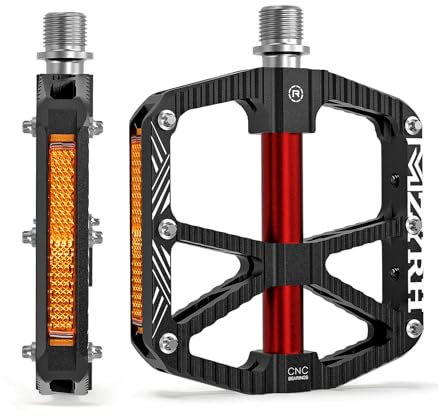 MZYRH MTB Mountainbike-Pedale mit Reflektoren, 9/16 Zoll 3 Lager Aluminiumlegierung Plattform Flache Fahrradpedale für Mountainbike, Rennrad, MTB (Schwarz)