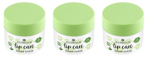 essence lip care SUGAR SCRUB, Lippenpeeling, Nr. 02, Grün, feuchtigkeitsspendend, regenerierend, pflegend, vegan, ohne Konservierungsstoffe, ohne Parabene, ohne Mikroplastikpartikel, 3er Pack (3x9g)