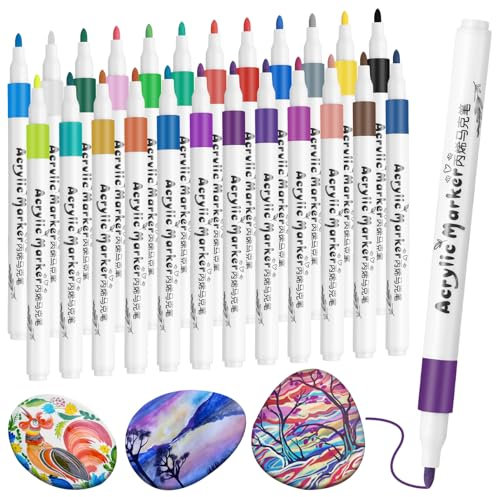 JIANTA Rotuladores Acrílicos 24 Colores - Pintura Fina Permanente para Piedras, Madera, Cerámica, Plástico, Tela, Metal - Marcadores de Pintura Acrílica