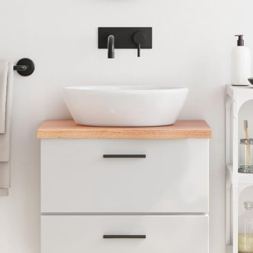 Encimera baño Madera Maciza tratada marrón Claro 60x30x(2-4) cm,Lavabo sobre encimera, Lavabo de tocador, Lavabo sobre encimera para baño