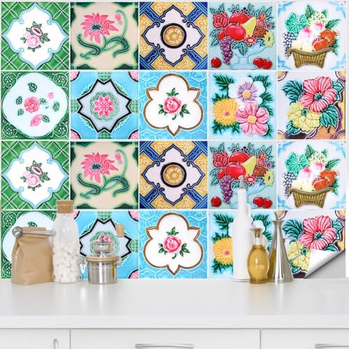 QUCUMER 20 Pezzi Adesivi per Piastrelle 15x15cm, Piastrelle Adesive Impermeabile, Mattonelle Adesive Cucina, Piastrelle Adesive Muro, per Decorazione da Parete per Cucina Bagno e Camera da Letto