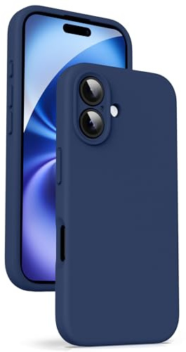 Supdeal Liquid Silikon Hülle für iPhone 16 – [Kamera Rundumschutz] [Kratzfeste integrierte Weiche Mikrofaser] 4 Schicht Vollschutz Stoßfest Gel Gummi Handyhülle, 6,1 Zoll, Navy Blau