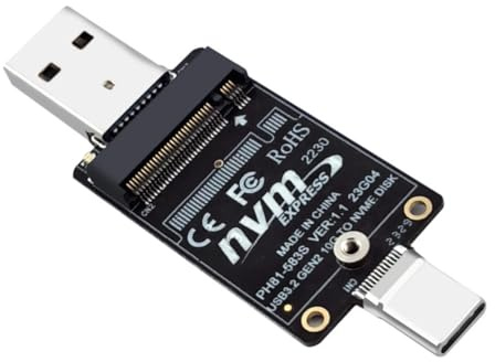 Jeenuuder M.2 auf USBA Typ-C HDD-Gehäuse-Adapterkarte NVME HDD-Gehäuse Interposerkarte JMS583 10 Gbit/S Unterstützt SSD der Größe 2230