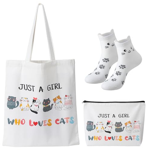 ViEinkaufen Gifts for Women Gilrs,Tote Bag,Makeup Bag and Socks | Cat Duck Capybara Frog Horse Axolotl Sloths Gifts for Auntie Wife Mum Sisters Bestie Teachers Colleagues Daughter