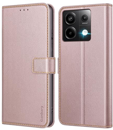 Ganbary Coque pour Xiaomi Redmi Note 13 Pro 5G / Poco X6 5G, [Housse en Cuir PU Premium] [Etui à Rabat] [Pochette de Portefeuille], Étui de Protection - Or Rose